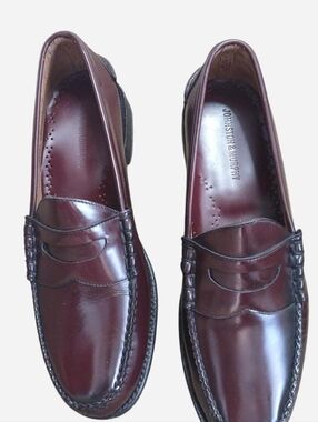 Johnston & Murphy Mens Burgundy Leather Loafers Slip On Sz 10 B Made In Mexico